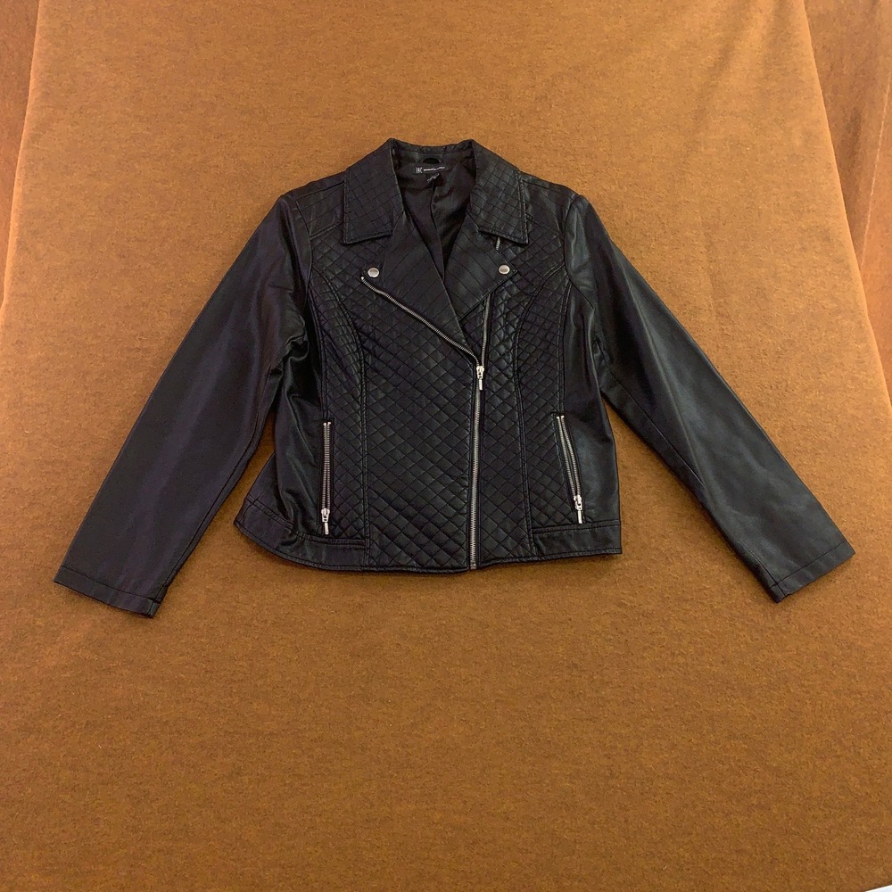 INC Womens XL Black Quilted Faux Leather Moto Jacket